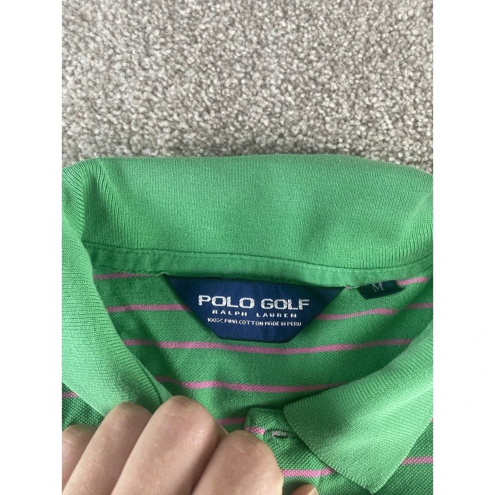 Polo Ralph Lauren Soft Pima Touch Cotton Polo Green/Pink Striped Men M Pink Pony